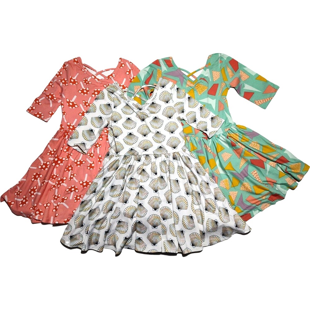 3 Dot Smile Girls 3 4 Mushroom Triangle Seashell Ballerina Twirl Dress‎ Lot